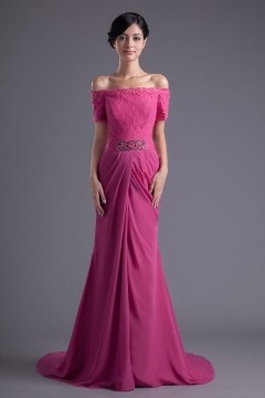 Robe demoiselle d'honneur longue avec épaule dégagée