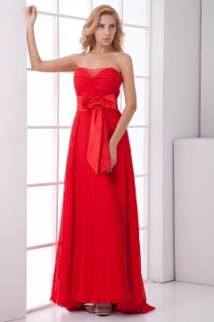Robe longue rouge plissée simple empire à nœud papillon pour mariage été