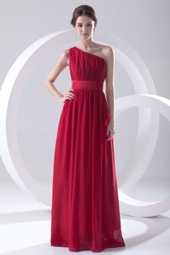 Robe soirée ceinturée épaule asymétrique longue sol