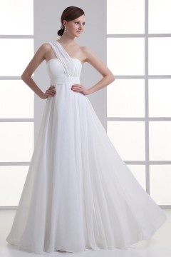 Robe de cérémonie blanche longue asymétrique en mousseline